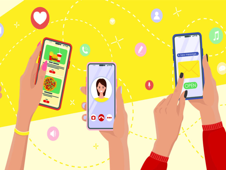 スマートフォンでアプリを使用しているイラスト