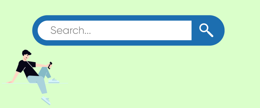 検索エンジンで検索をしている男性のイラスト