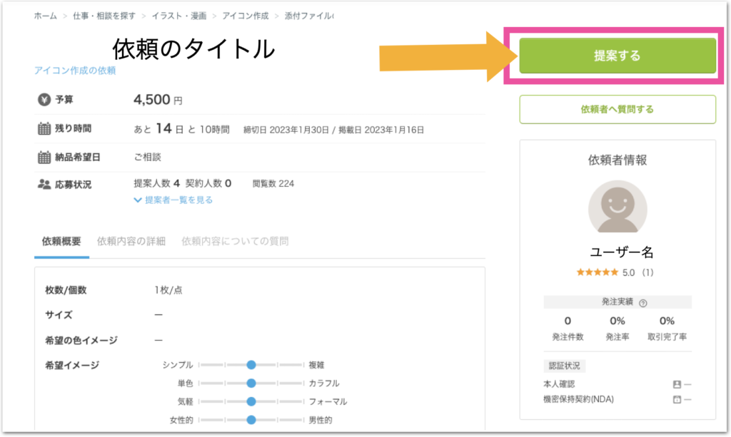 ココナラ　公開依頼の詳細イメージ